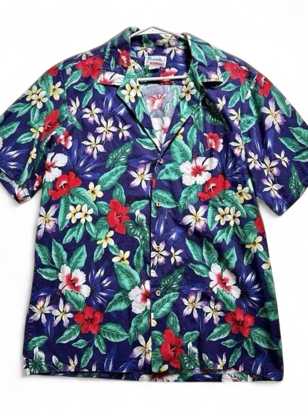 Vintage 1990s Hawaii Classic Navy Floral Hawaiian Shirt - Short Sleeve XL